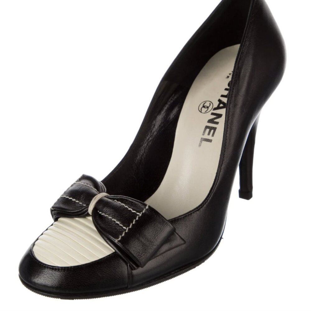 Chanel Lambskin Tuxedo Bow Pumps in black and white